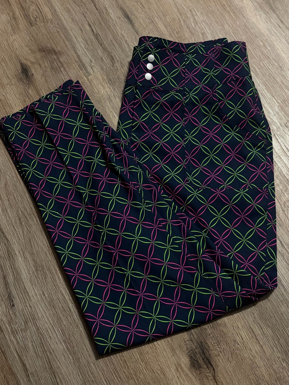 Jofit Navy Chinos with Pink & Green Geometric Print - Size 2